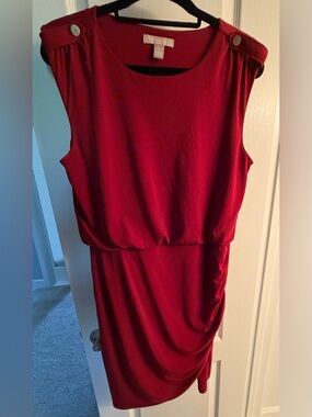Banana Republic Red Sleeveless Midi Dress with Buttoned Shoulders